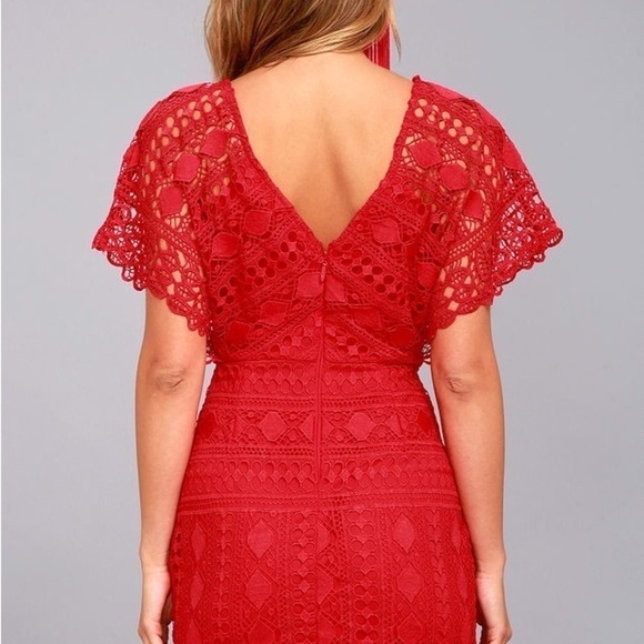 - Lulu’s First Kiss Red Lace Dress - Picture 2 of 12